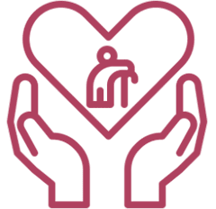 Hands holding heart with elderly figure inside.